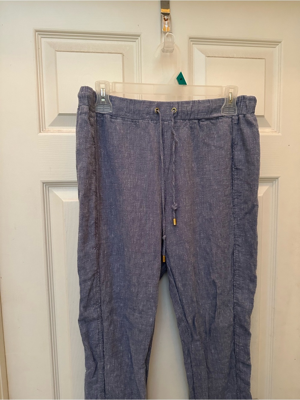 Light Blue Linen-Blend Drawstring Pants - Picture 2 of 9